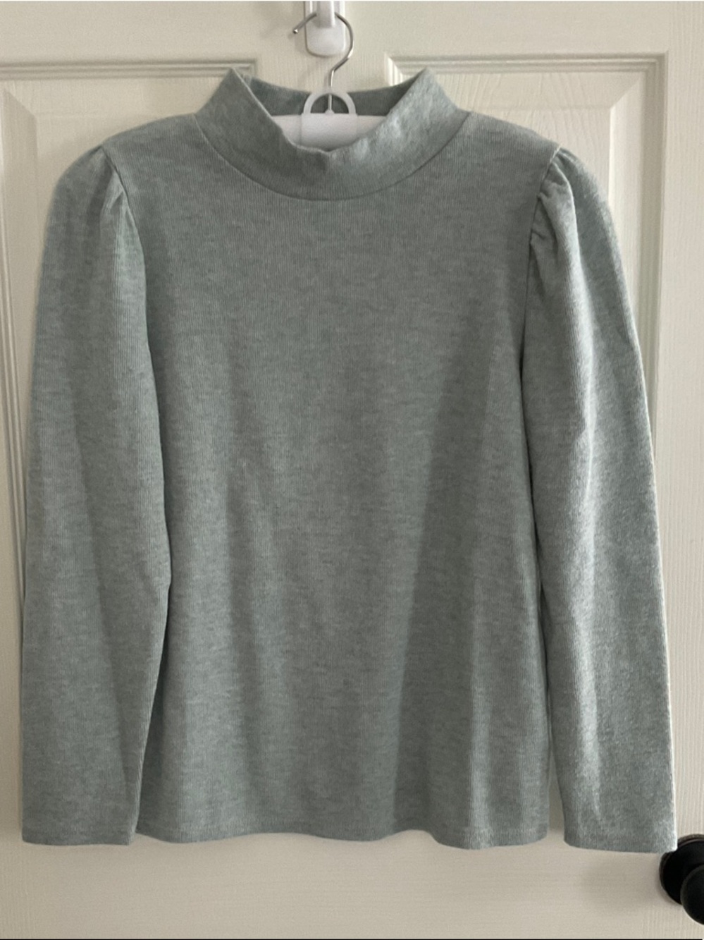 Madewell Light Heather Gray Puff-Shoulder Mock Neck Top
